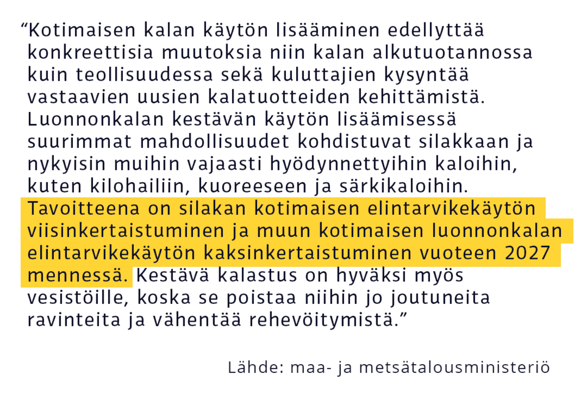 Maa- ja metsätalousminesteriön tiedote kalan käytön lisäämisestä.