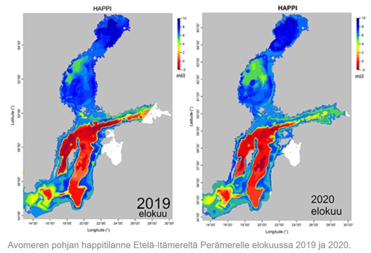 Itämeren pohjien happitilanne 2019 ja 2020