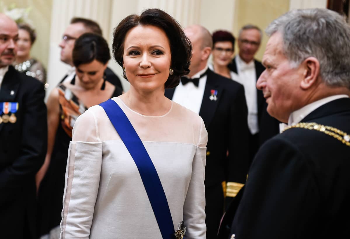 Kuvassa Jenni Haukio itsenäisyyspäivän juhlavastaanottona 2018 Presidentinlinnassa.