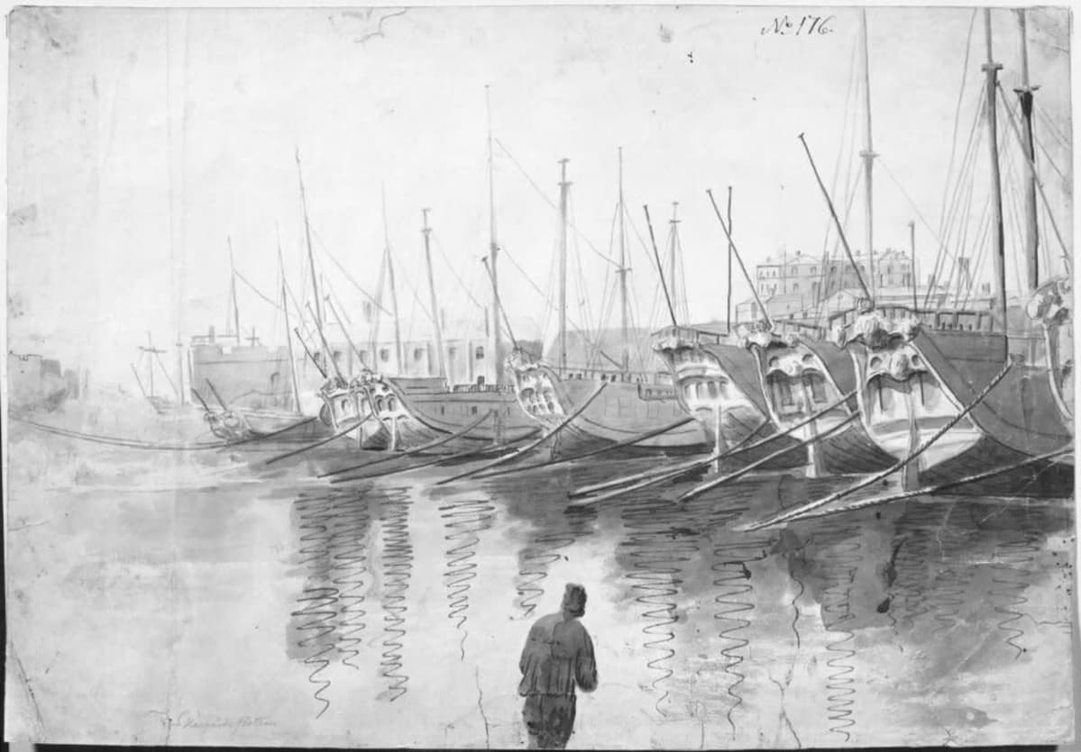Elias Martinin maalaus The Swedish “Archipelago-fleet” at Sveaborg.