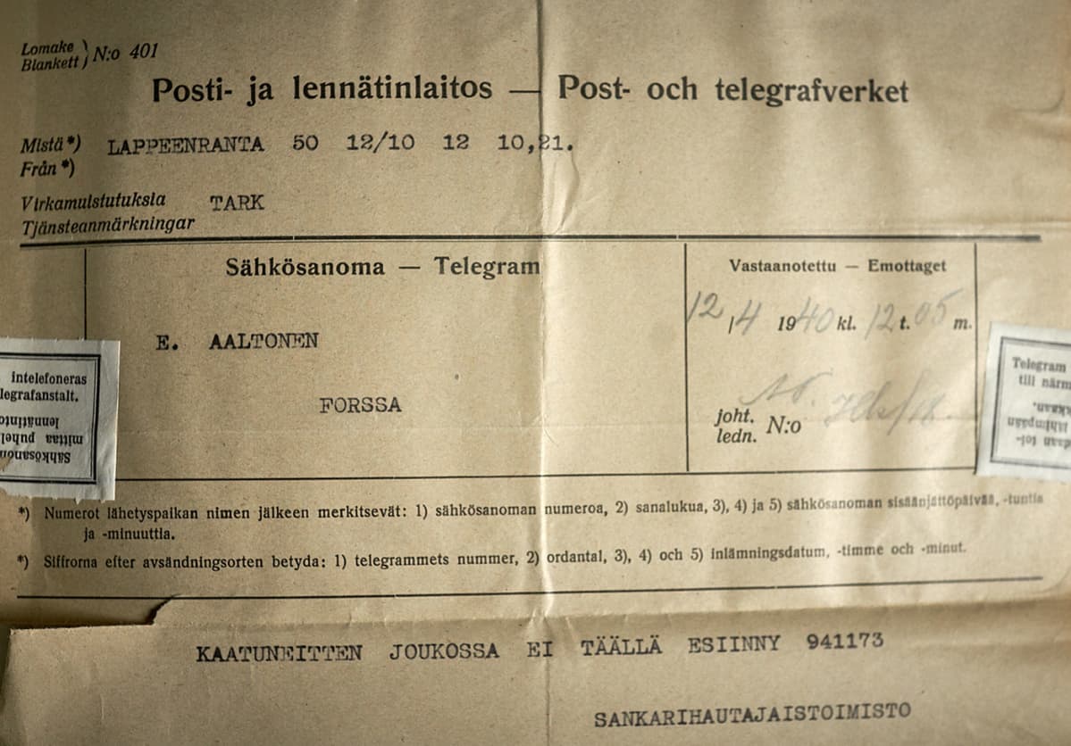 Sähke: Kaatuneiden joukossa ei esiinny 941173