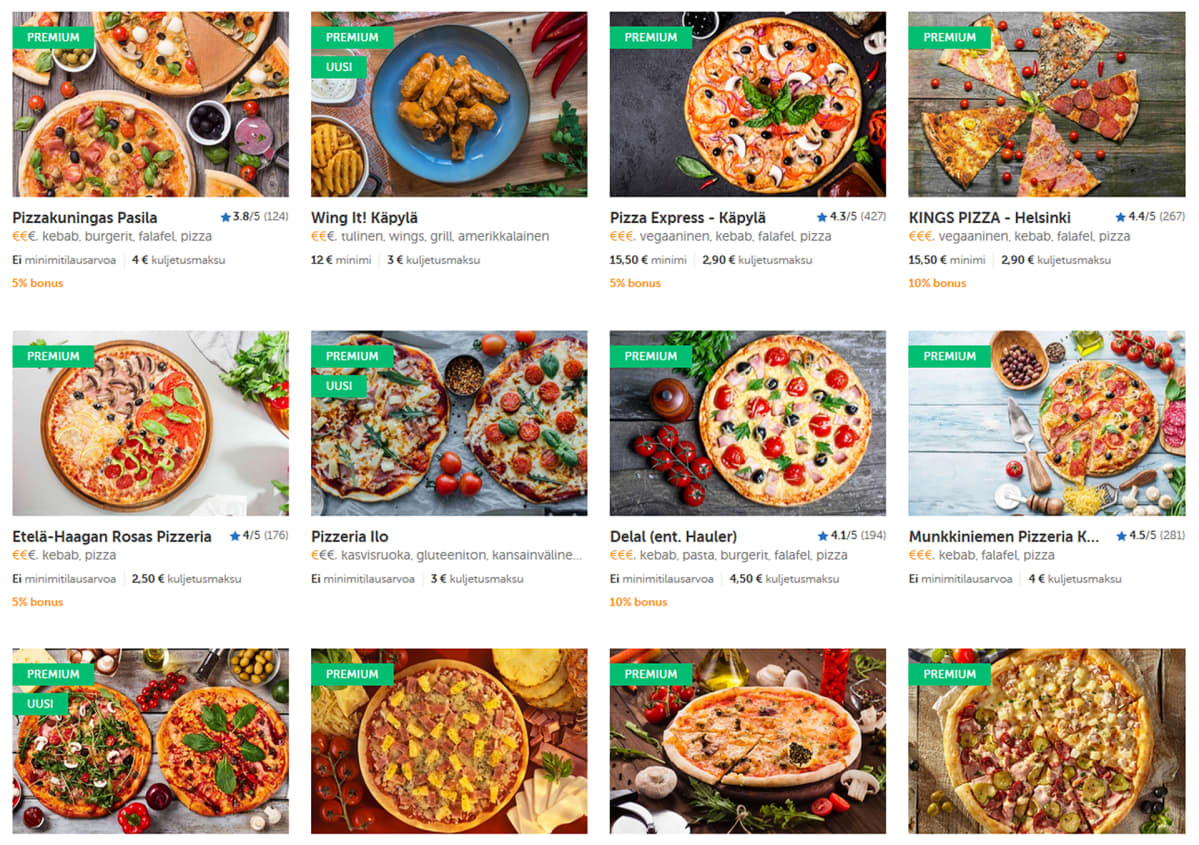 Kuvakaappaus Pizza-onlinen sivustolta