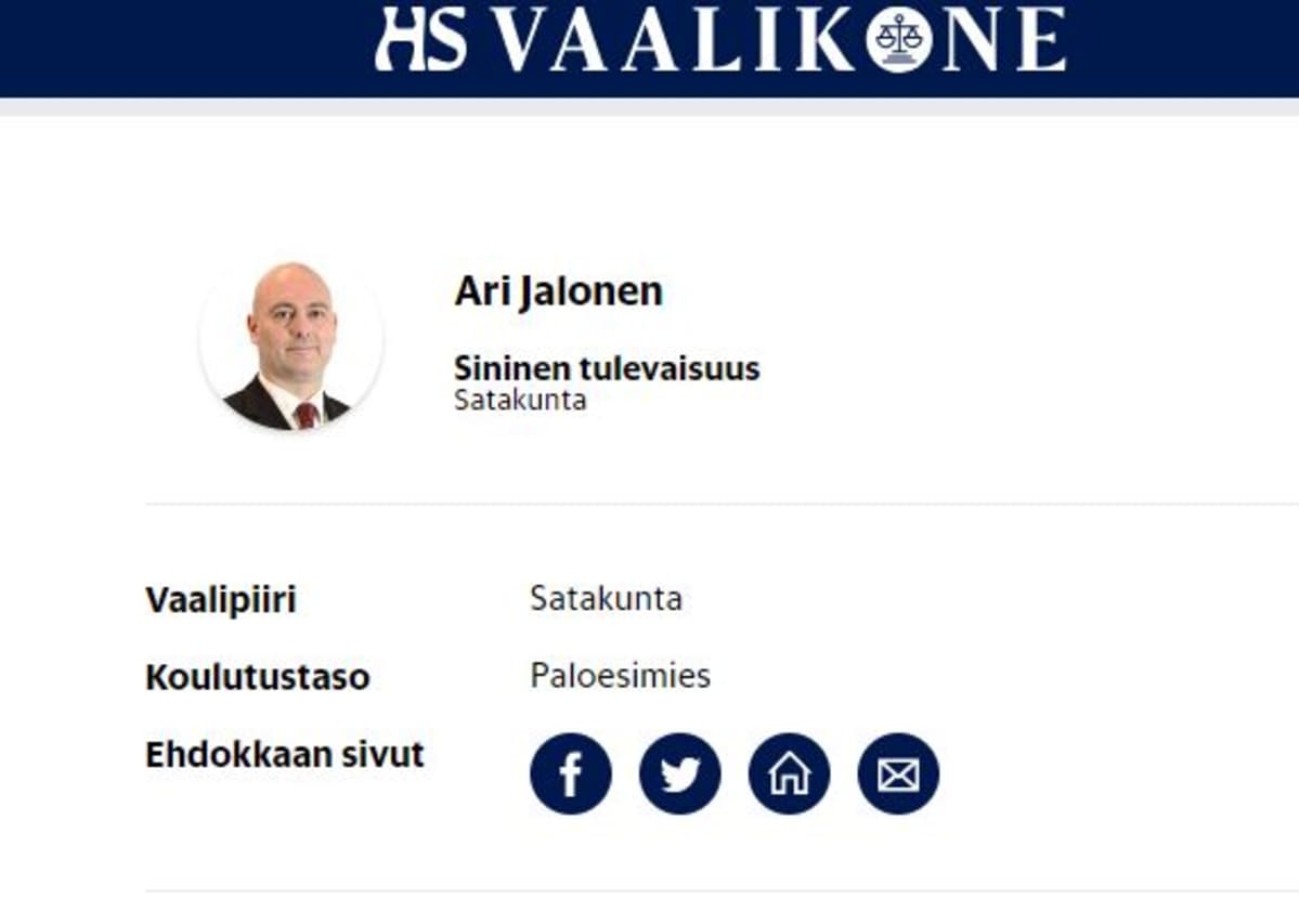 Ari Jalosen kuva Helsingin Sanomien vaalikoneesta.