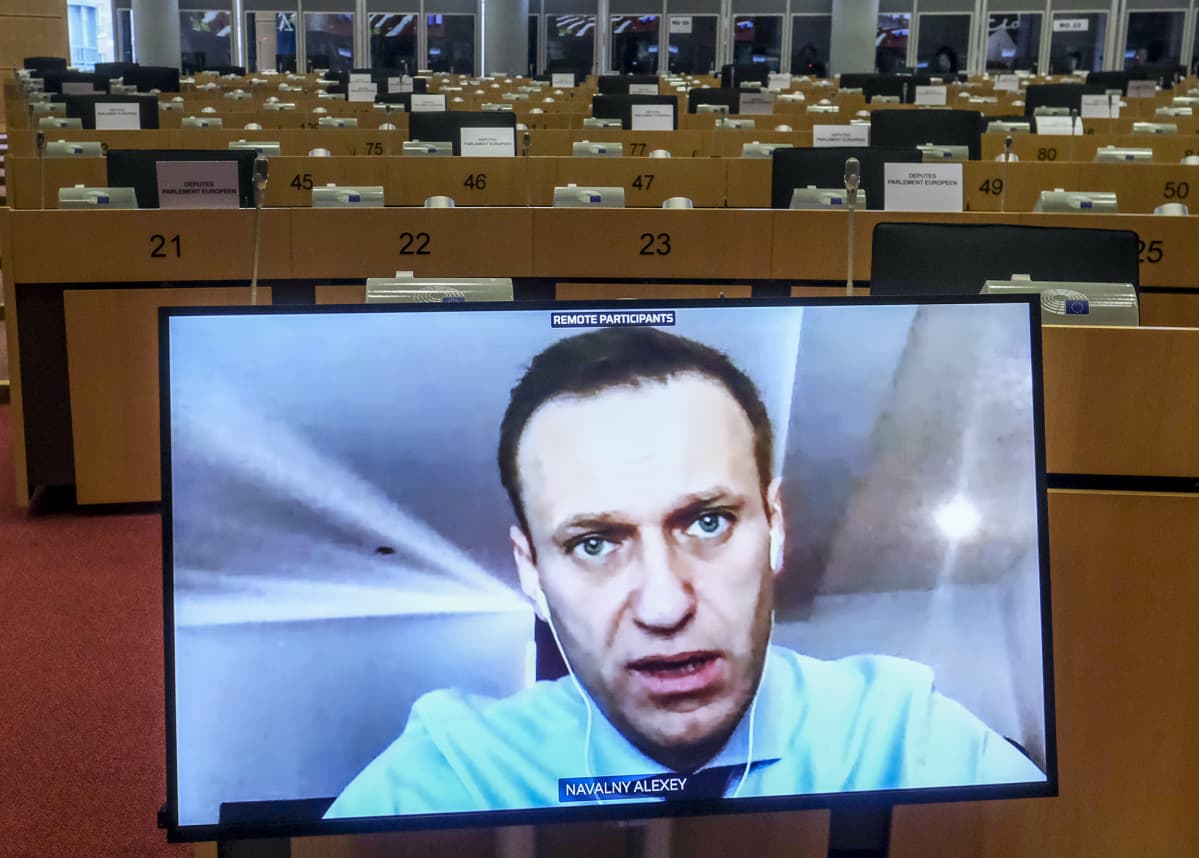 Aleksei Navalnyi tietokoneen ruudulla.