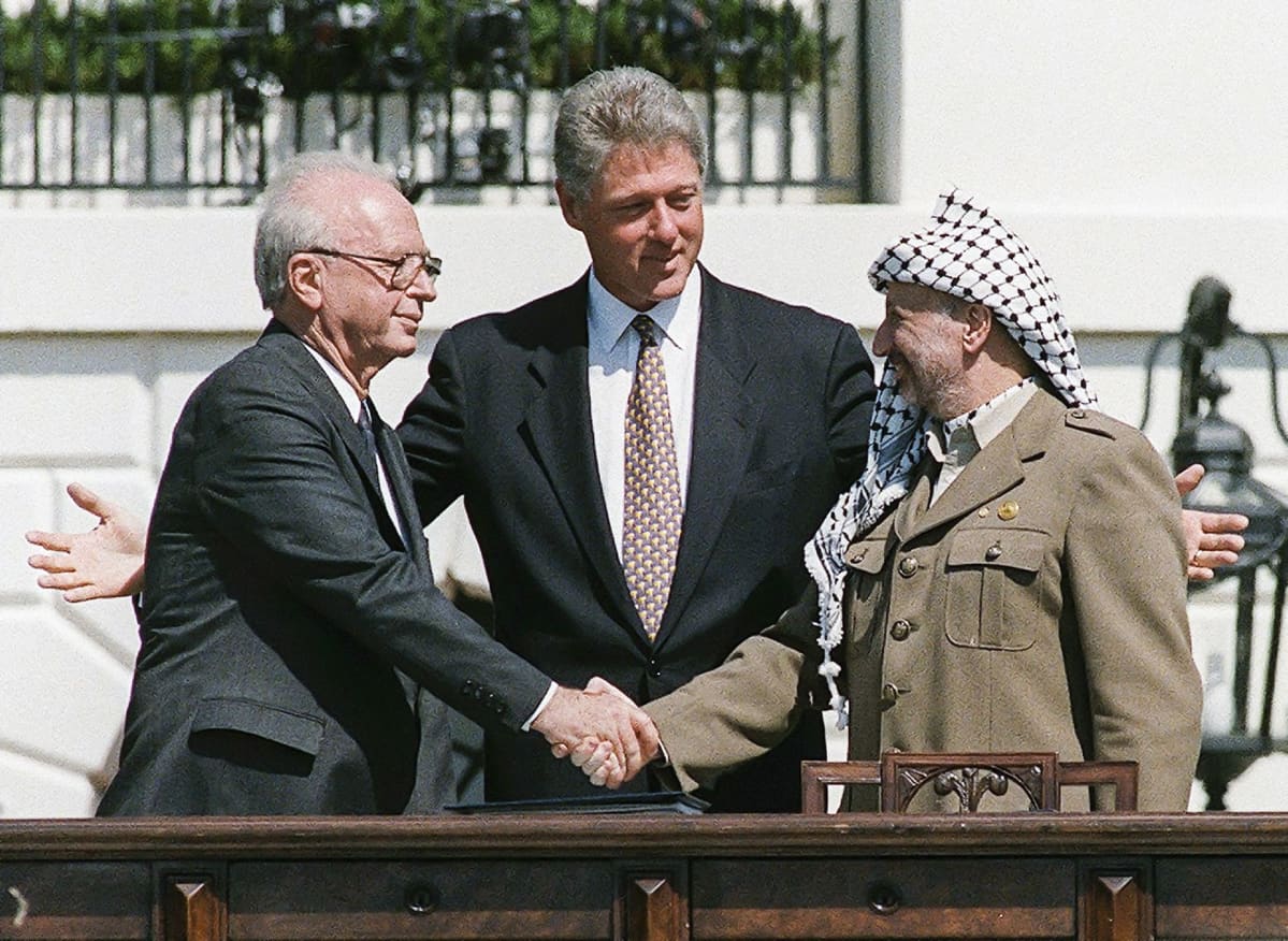 Jasser Arafat ja Israelin pääministeri Jitzhak Rabin.