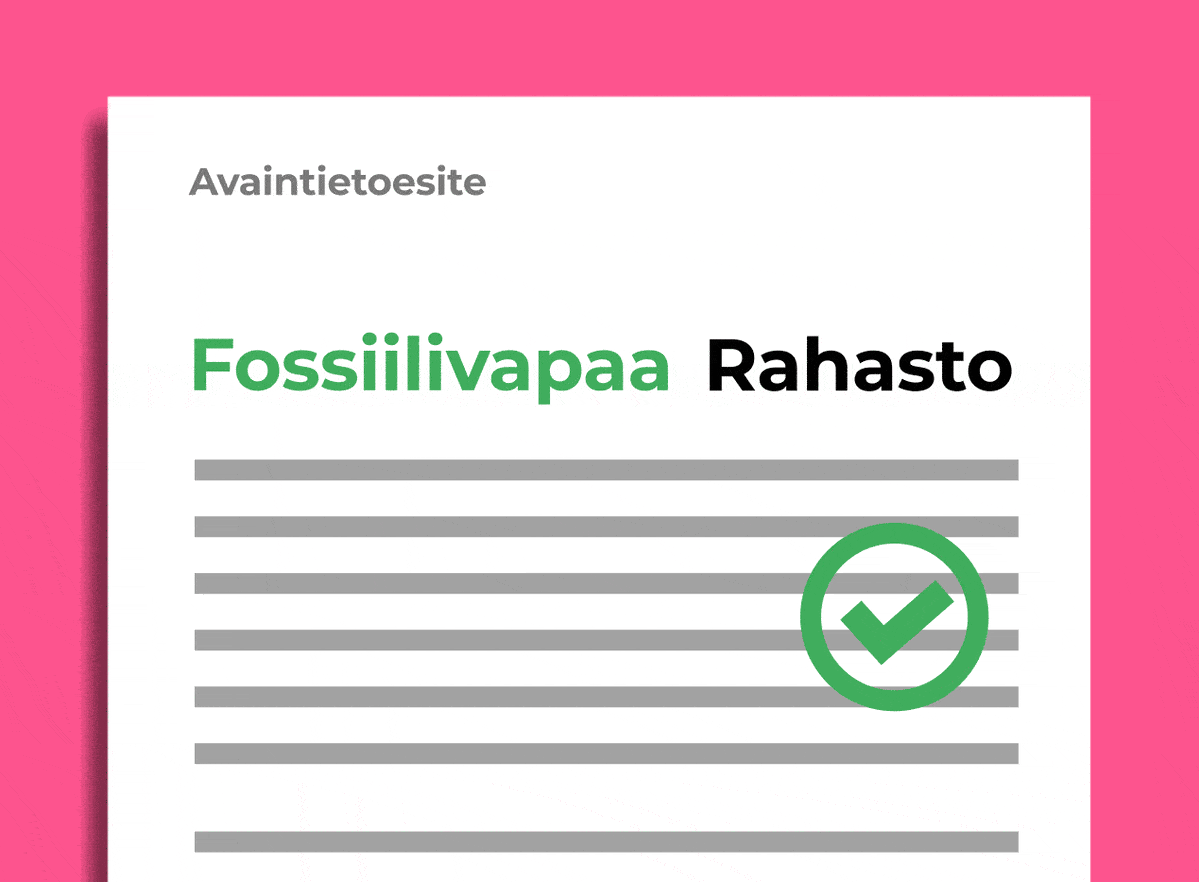 Animoitu grafiikka, jossa tavallinen rahasto muuttuu fossiilivapaaksi.