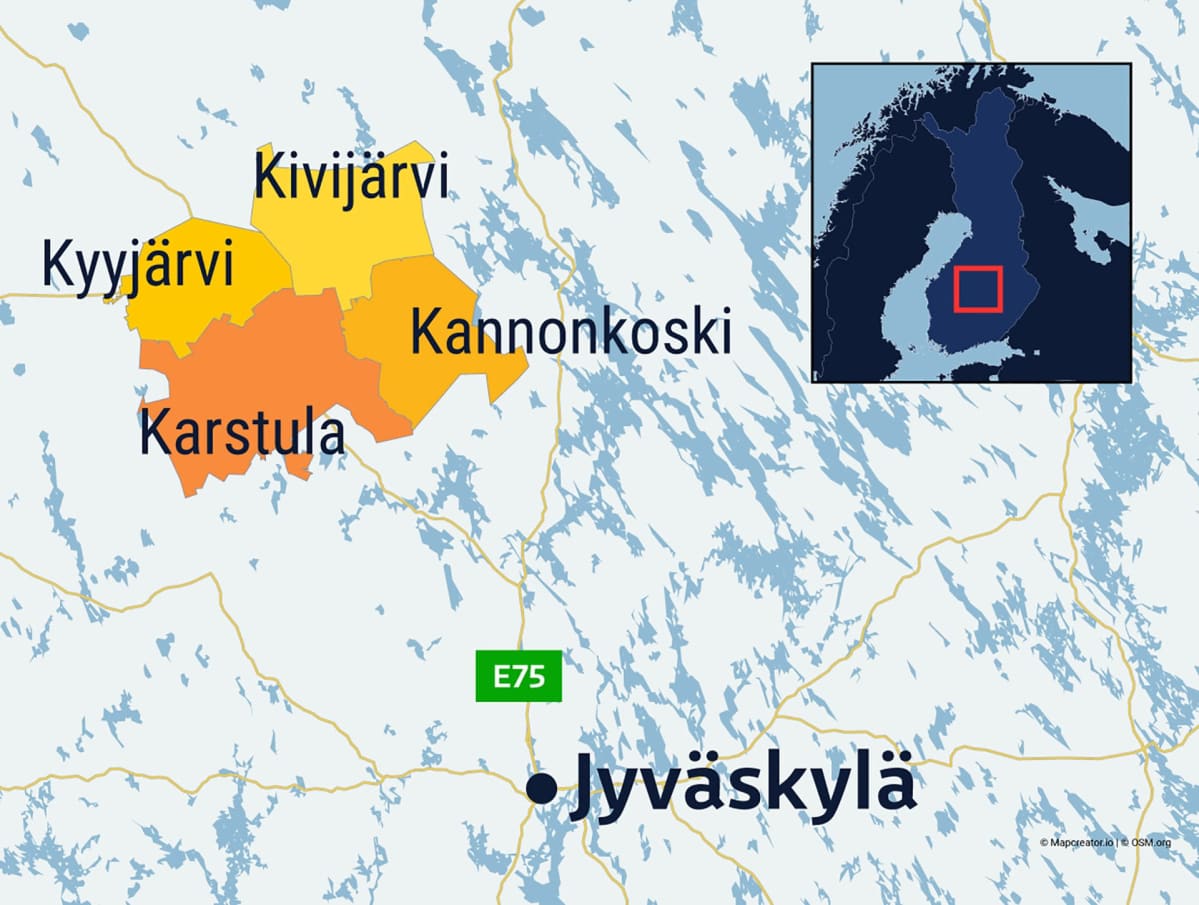 Grafiikkaa mahdollisesta neljän kunnan kuntaliitoksesta Keski-Suomessa.