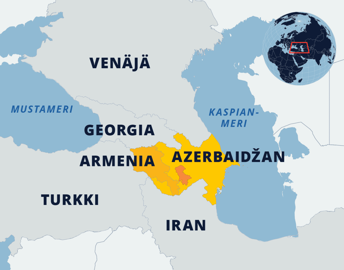Kartta Armeniasta ja Azerbaidžanista