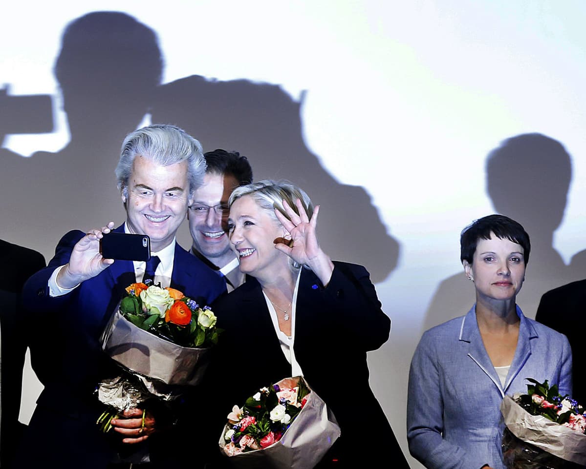 Geert Wilders, Marine le Pen JA Frauke Petry Koblenzissa tammikuussa 2017.