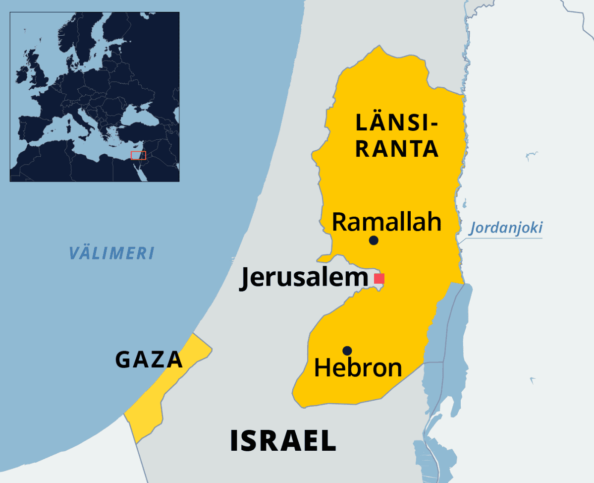 Kartassa Israel, Länsiranta ja Gaza.