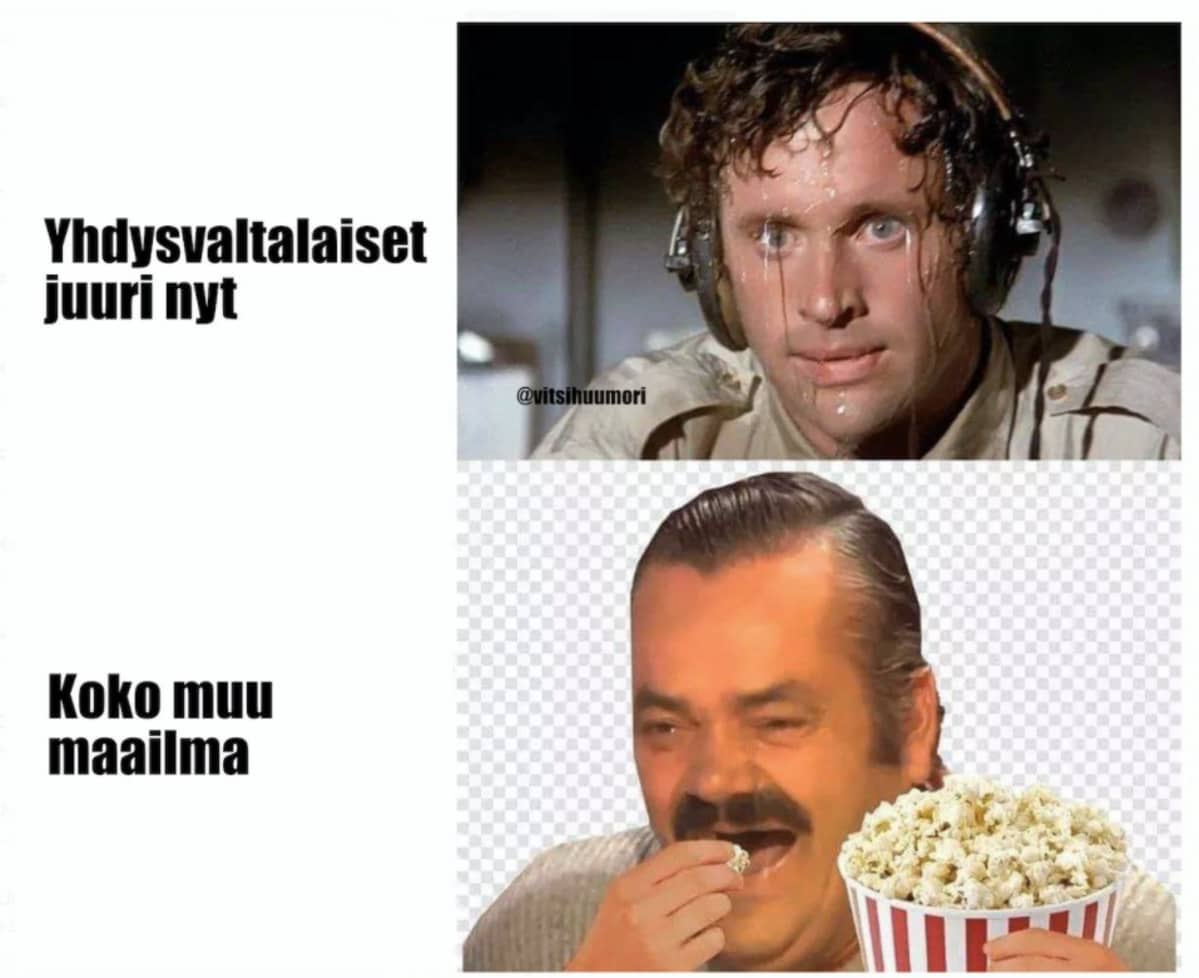 Amerikkalainen hikoilee, muunmaalainen syö poppareita.