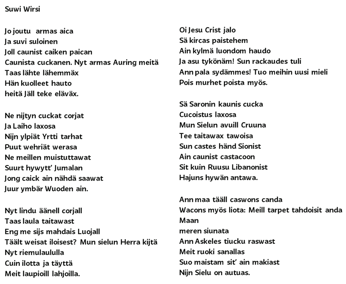 Suvivirren sanat vuodelta 1700