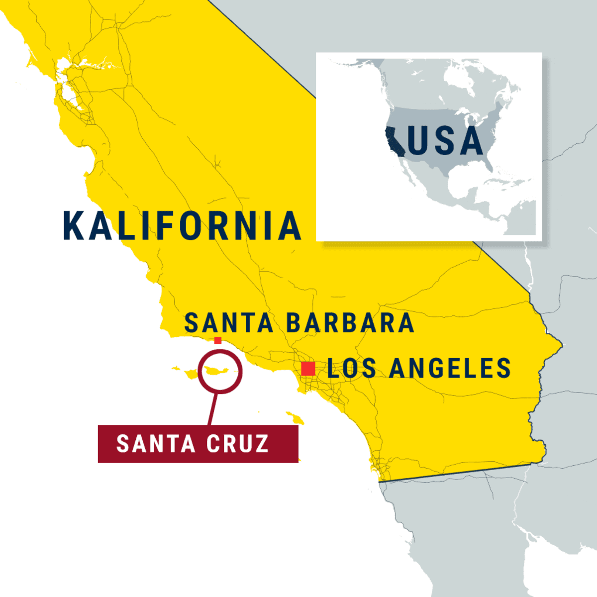 Kalifornian kartta, Santa Cruzin saari, Los Angeles