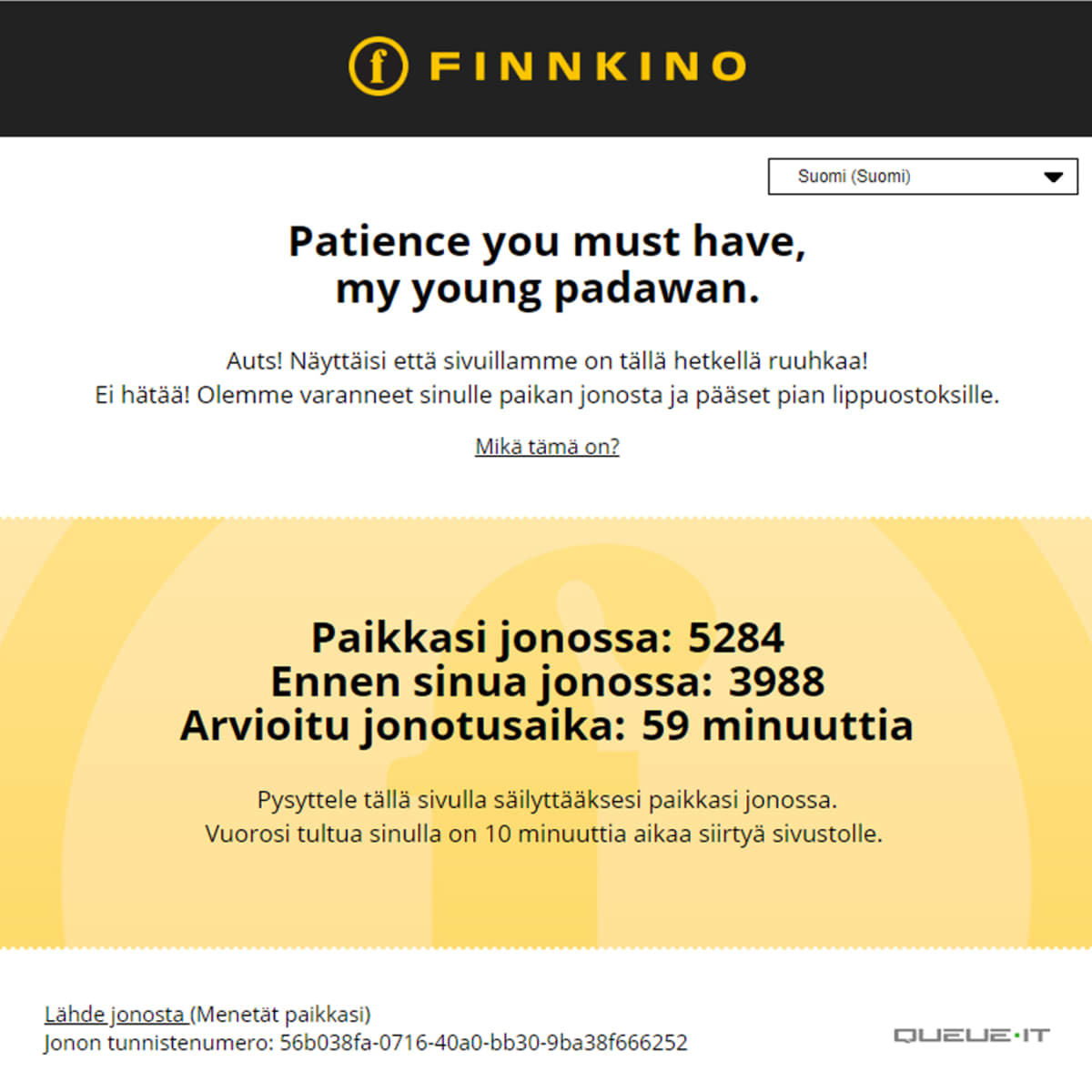 Kuvakaappaus Finnkinon lippuvarauksesta.
