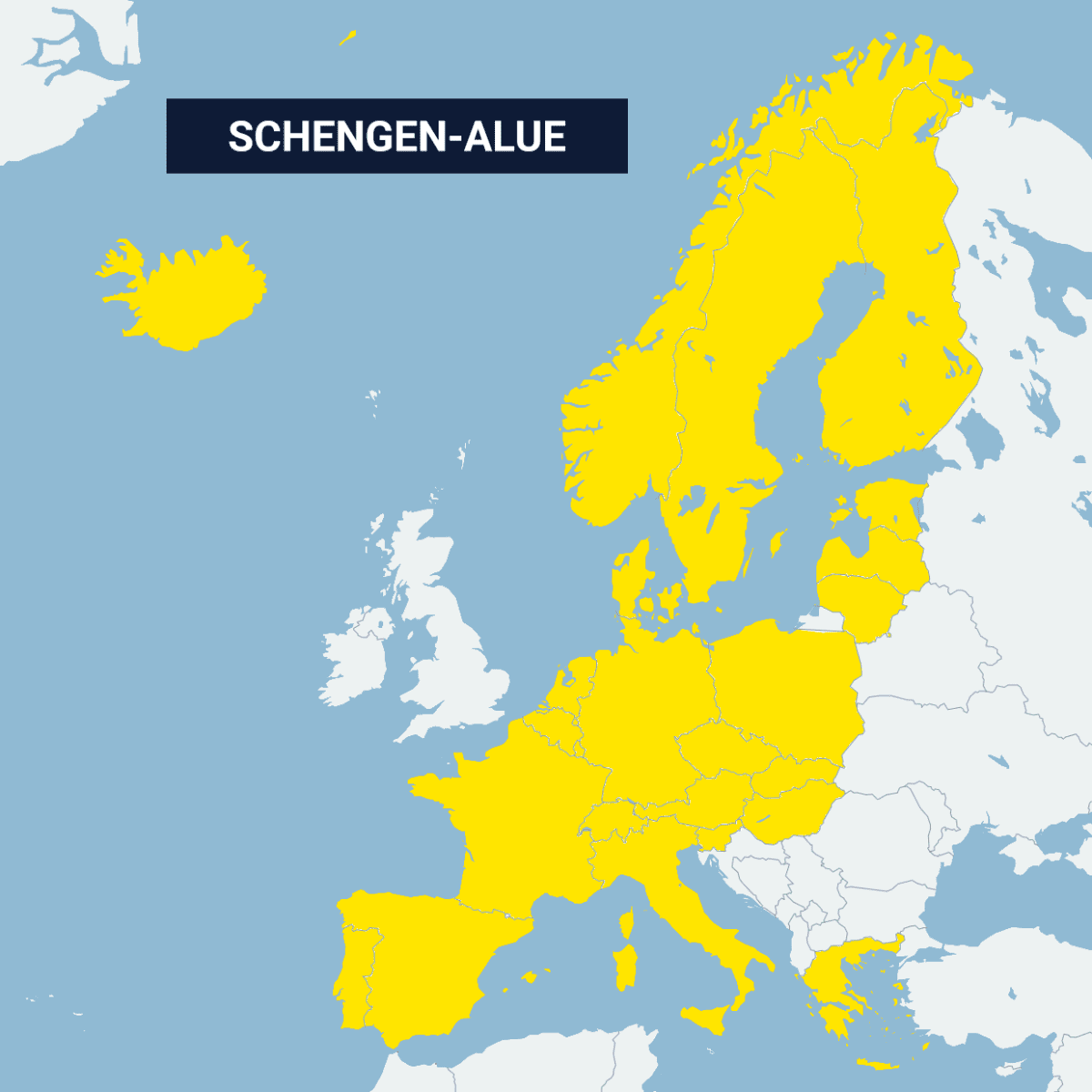 Schengen-alue kartta