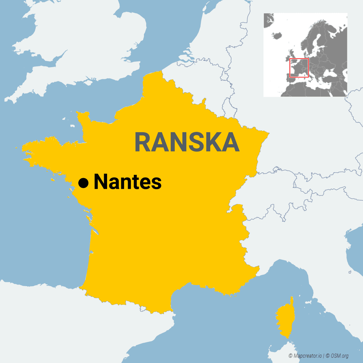 Kartta, joka näyttää Nantesin sijainnin.