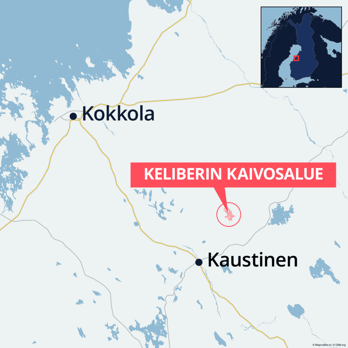 Keliberin kaivosalue kartalla