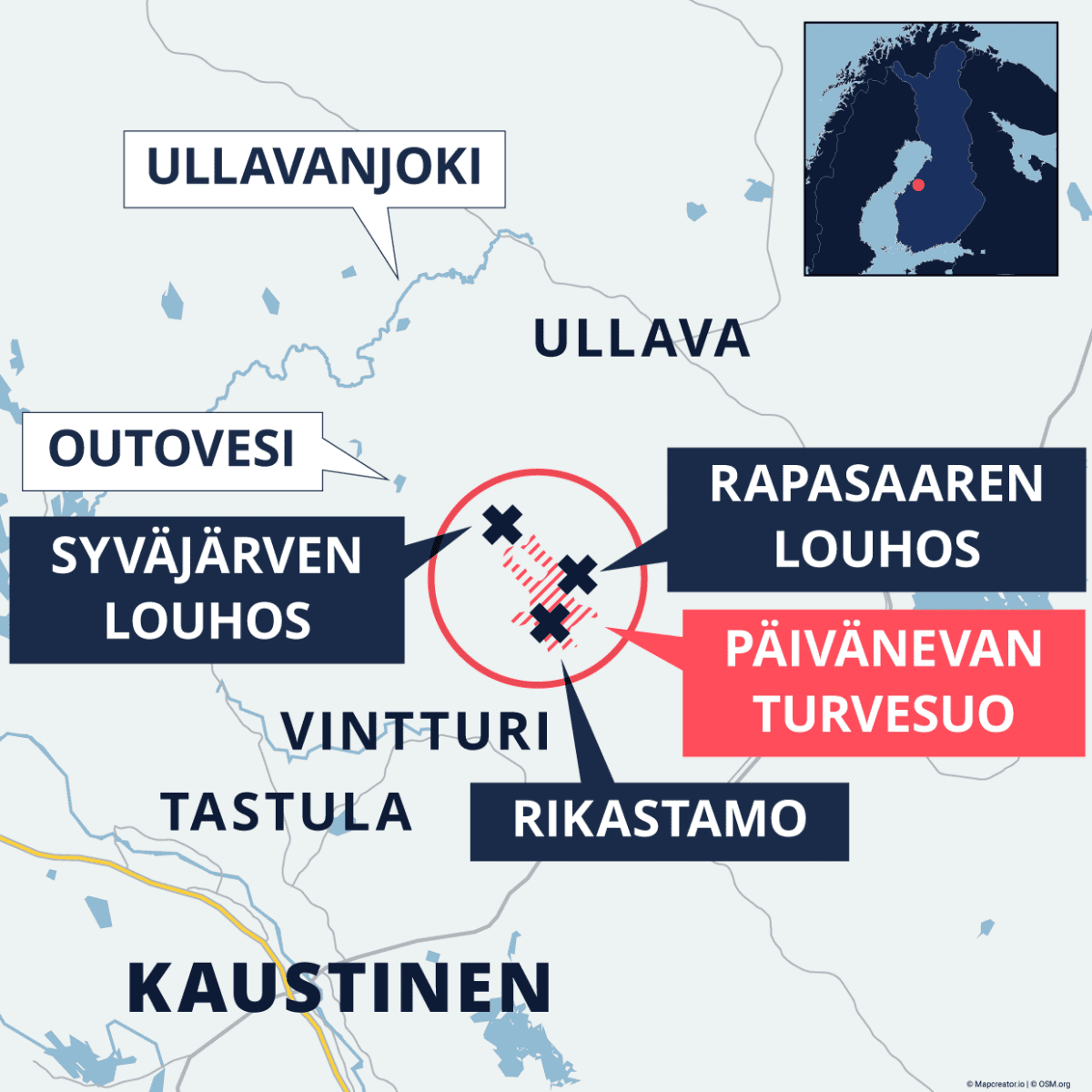 Keliberin kaivosalue kartalla