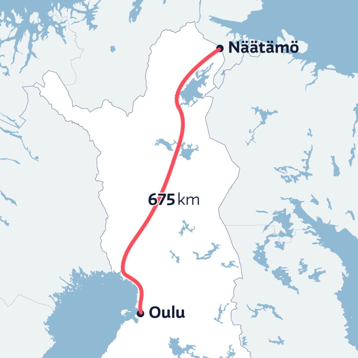 Roskapussin matka Näätämöstä Ouluun kartalla