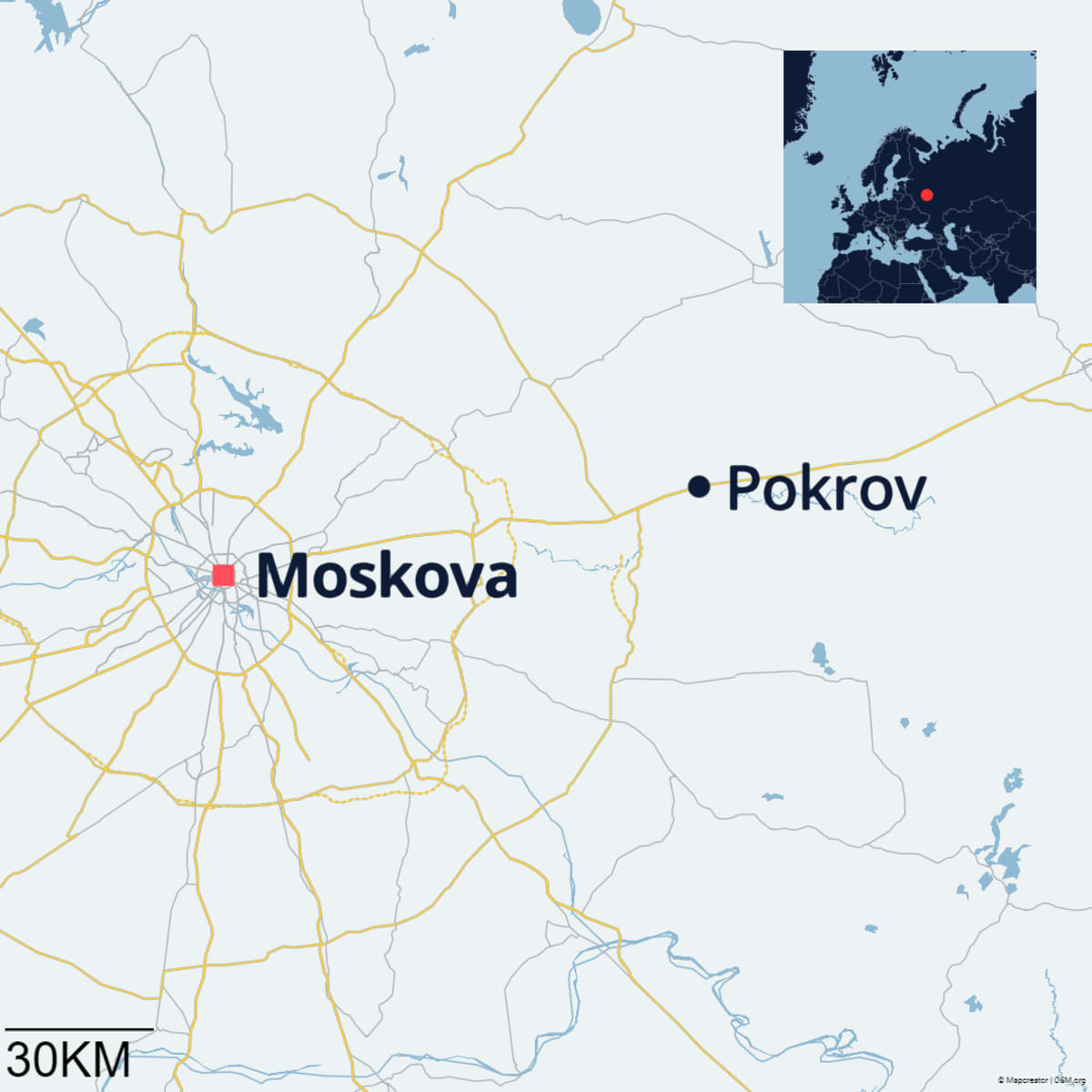 Pokrov ja Moskova kartalla