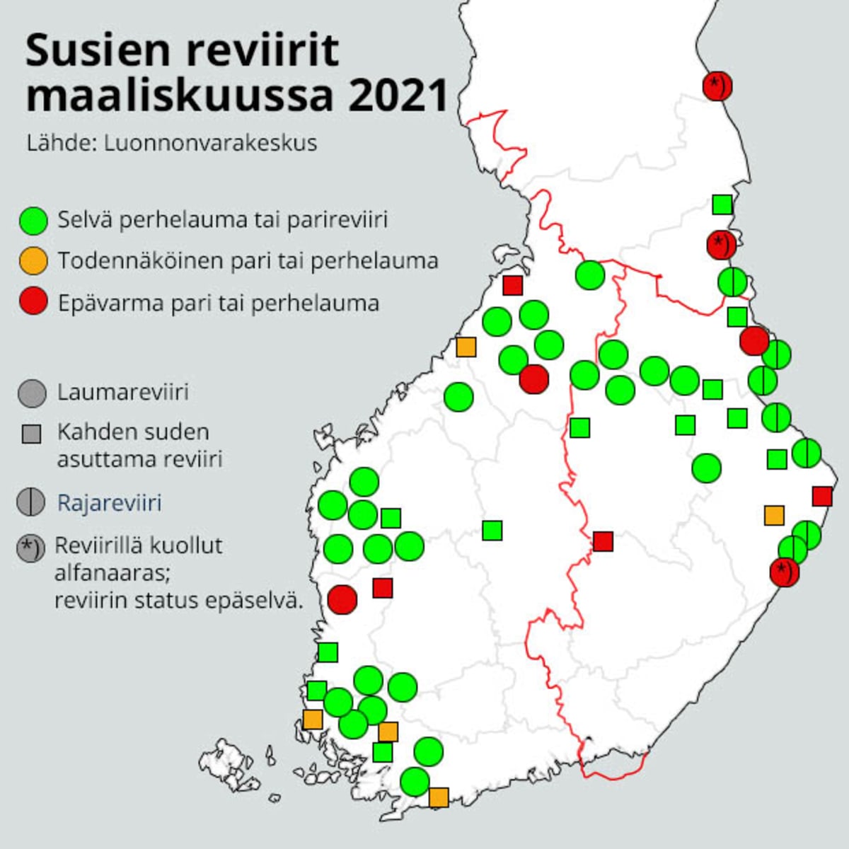 Susien reviirit Suomessa 2021.