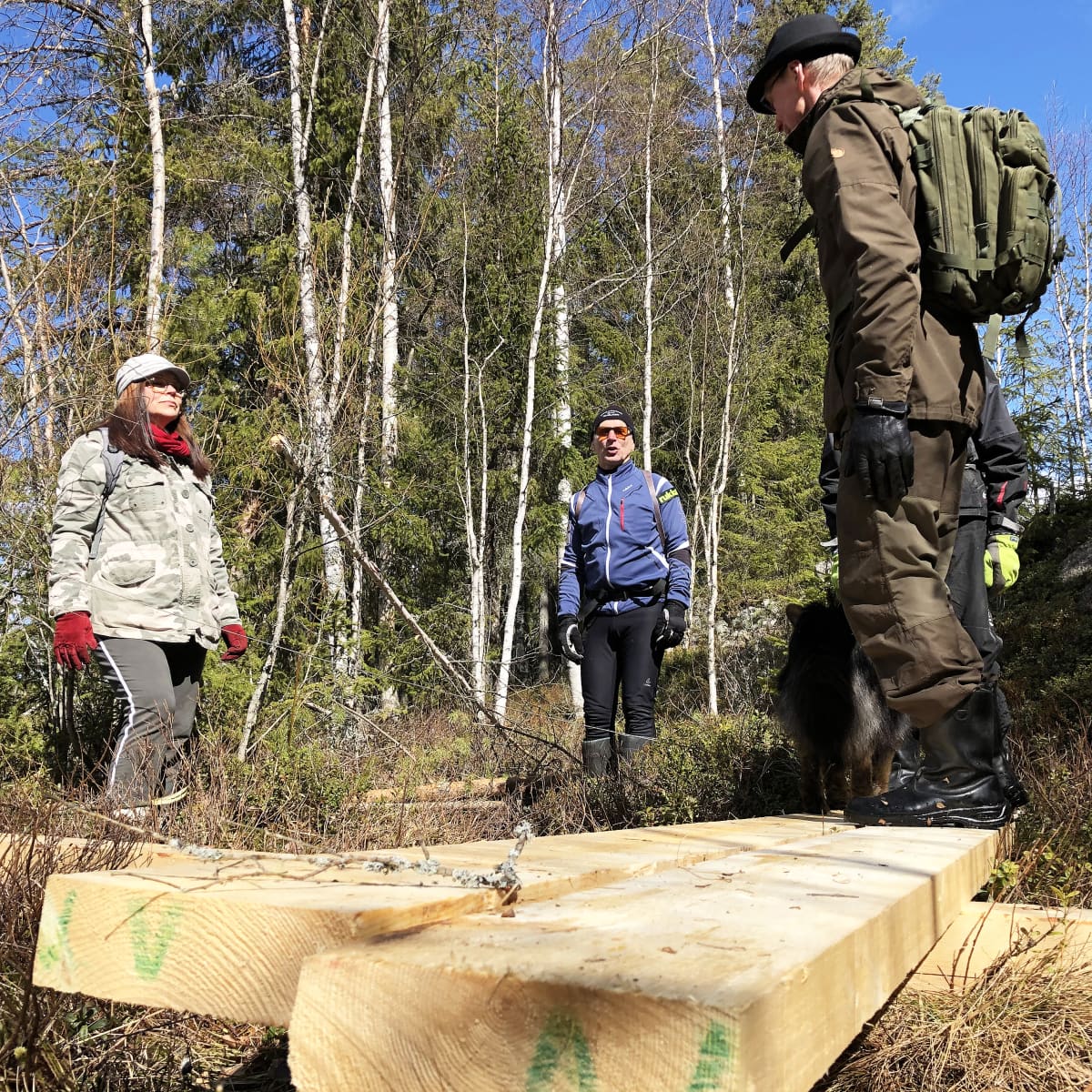 Kuvassa ihmisiä metsässä