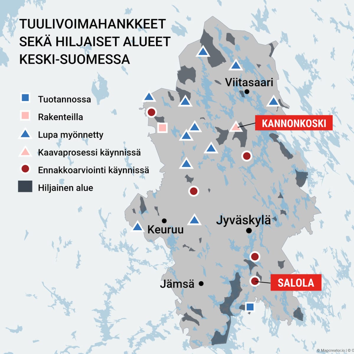 Tuulivoimahankkeet ja hiljaiset alueet Keski-Suomessa