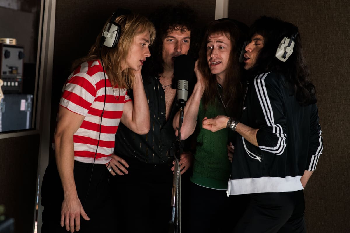 Ben Hardy Roger Taylorin roolissa, Gwilym Lee Brian Mayn roolissa, Joseph Mazzello John Deaconin roolissa ja Rami Malek Freddie Mercuryn roolissa.