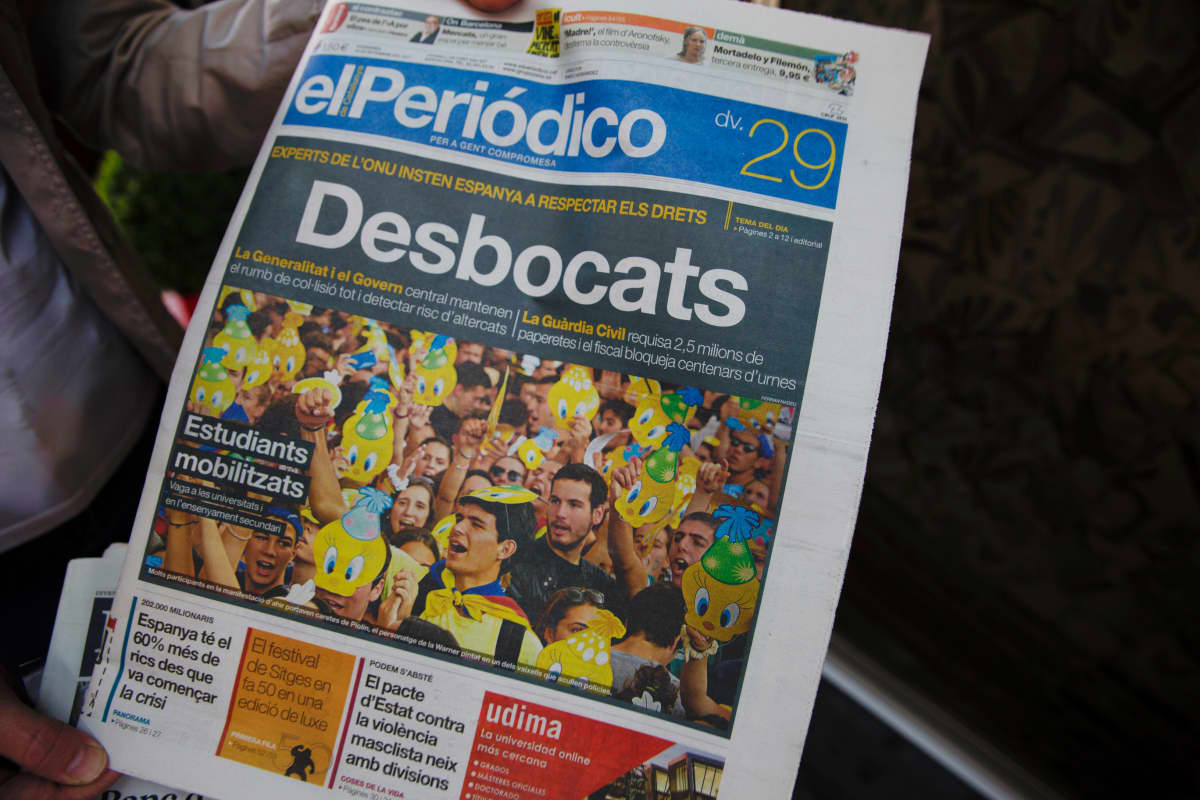 El Periódico -sanomalehden etusivu 29. syyskuuta 2017.