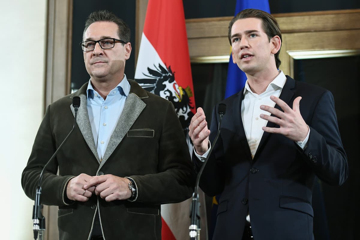 Itävaltalaispoliitikot Sebastian Kurz (oik.) ja Heinz-Christian Strache.