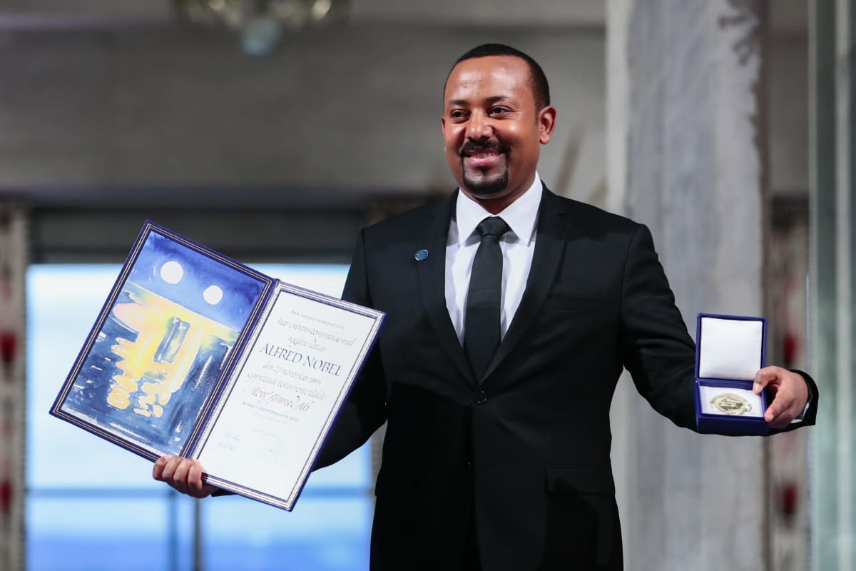 Etiopian pääministeri Abiy Ahmed vastaanotti vuoden 2019 rauhanpalkinnon Oslossa 10. joulukuuta 2019.