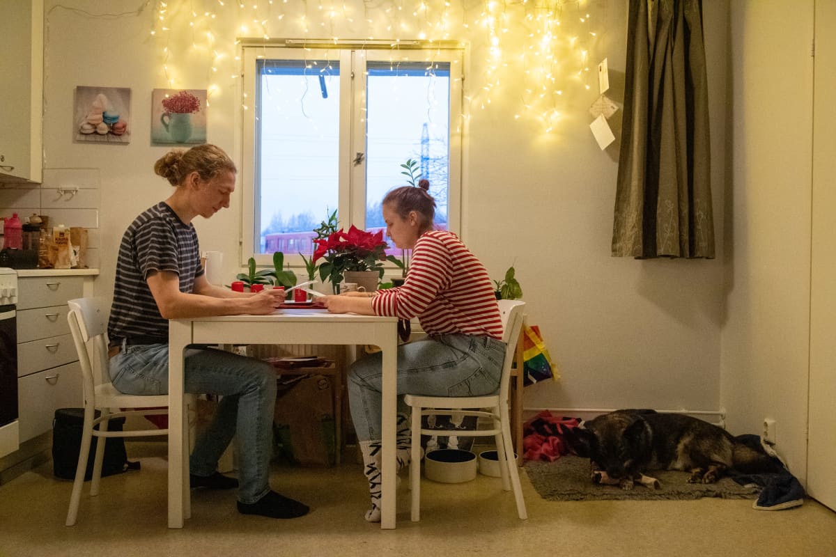 Opiskelijan taloudellinen arki, kuvassa Lilli Hatinen poikaystävänsä Tapanin kanssa Helsingin Mellunmäessä.