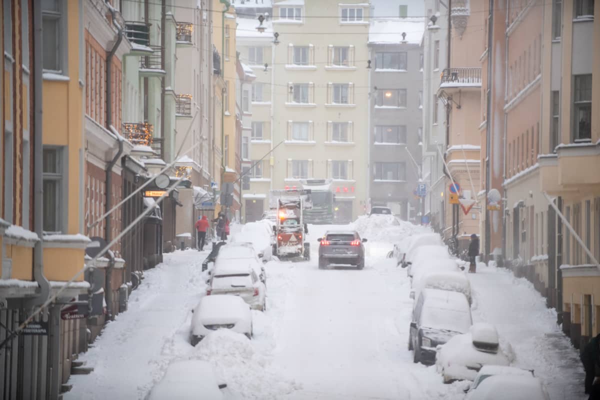 Lumimyräkkä Helsingissä.13.1.2021.