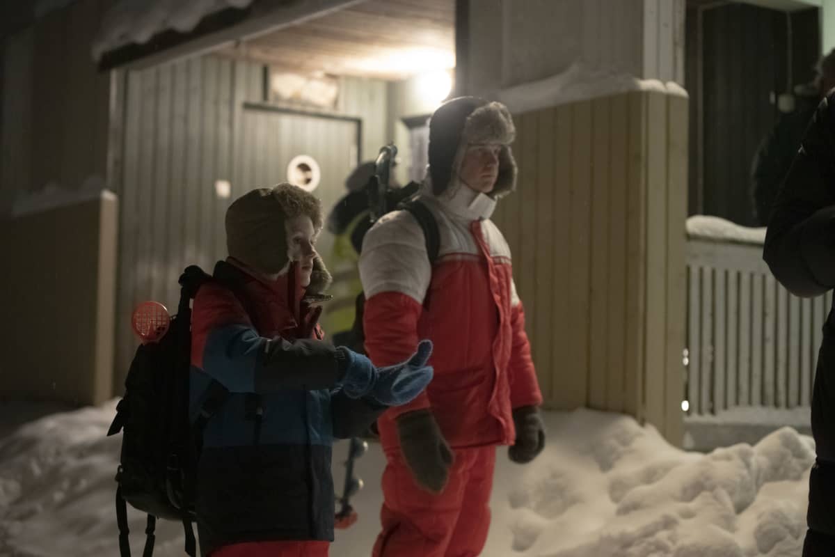 Iivo Tuuri ja Jarkko Lahti Metsurin tarina -elokuvan kuvauksissa.