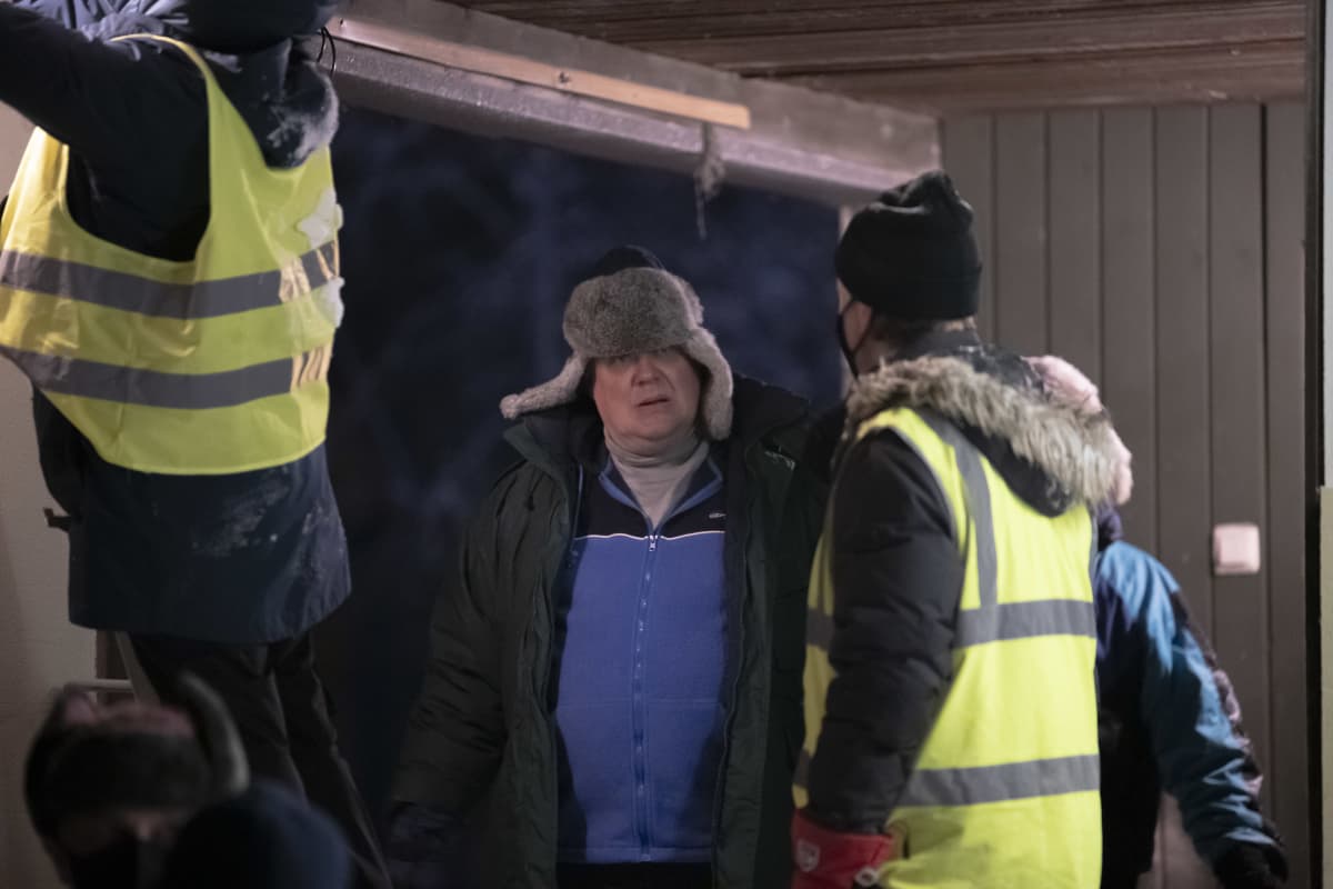Hannu-Pekka Björkman ja Mikko Myllylahti Metsurin tarina -elokuvan kuvauksissa.