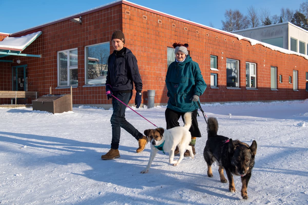 Opiskelijan taloudellinen arki, kuvassa Lilli Hatinen poikaystävänsä Tapanin kanssa Helsingin Mellunmäessä.10.2.2021.