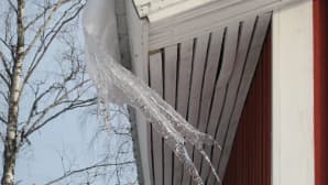 Jääpuikko roikkuu räystäältä.