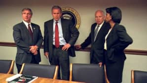 Yhdysvaltain entinen presidentti George W. Bush, Dick Cheney ja Condoleezza Rice.