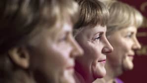Angela Merkel -vahanukkeja vuosilta 2005, 2009 ja 2014 Berliinin Madame Tussaud'ssa 16. marraskuuta.