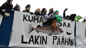 Kuha saa lakin päähän -teksti penkkarilakanassa