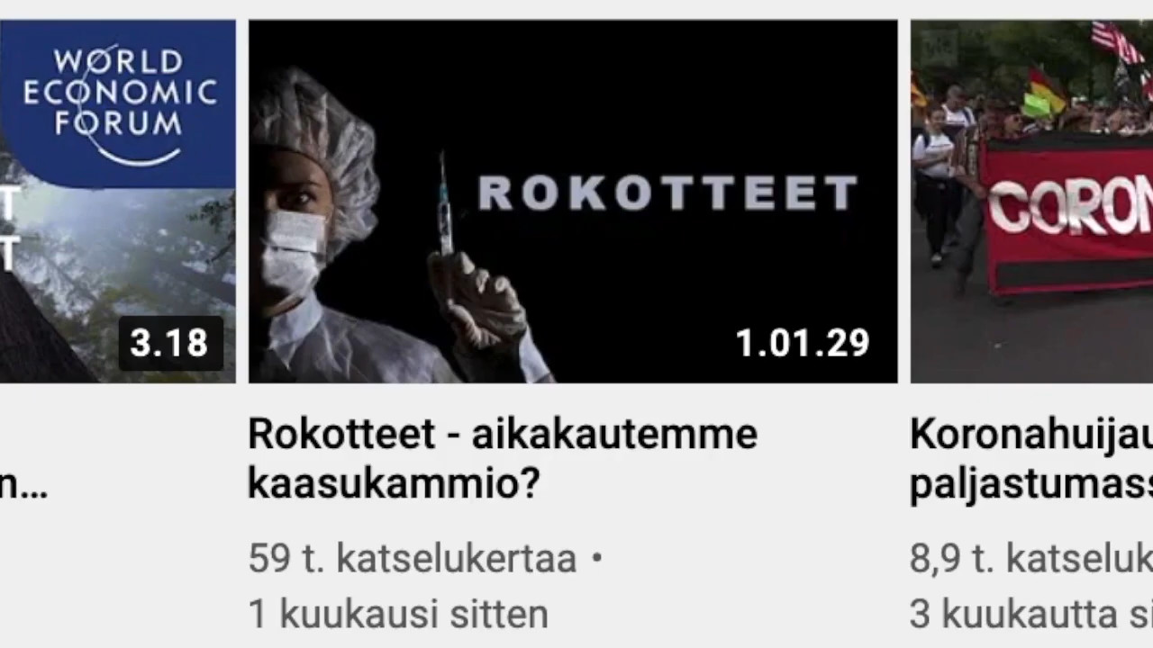 Finnish YouTube search results are flooded with anti-vax content