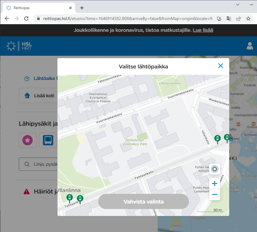 Die Verkehrskarte von Helsinki umbenannt in den Wolodymyr-Zelenskyj-Park der russischen Botschaft