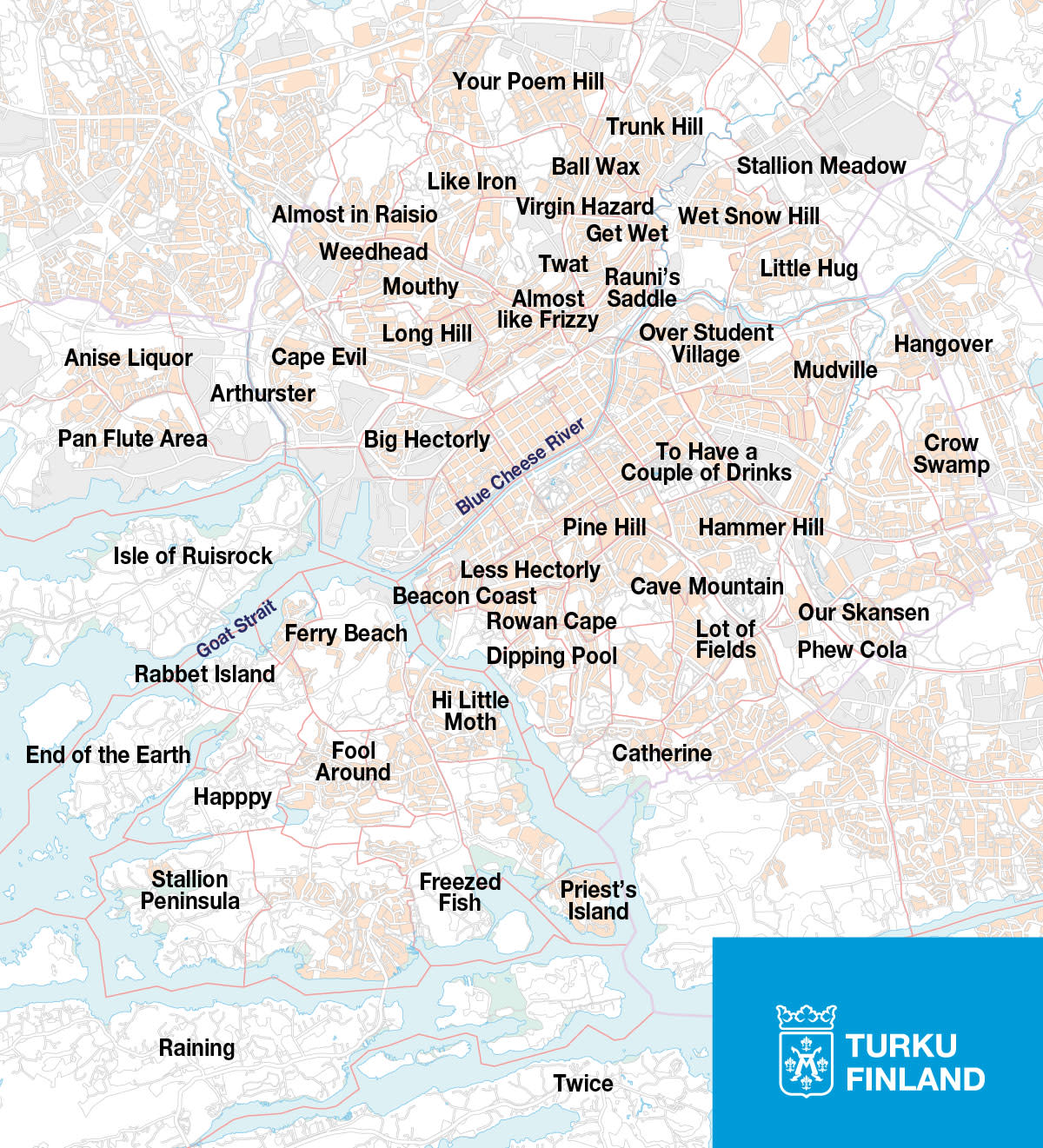 Gefrorener Fisch, Gebiet der Panflöte: Turku veröffentlicht eine Karte mit Ortsnamen in englischer Sprache