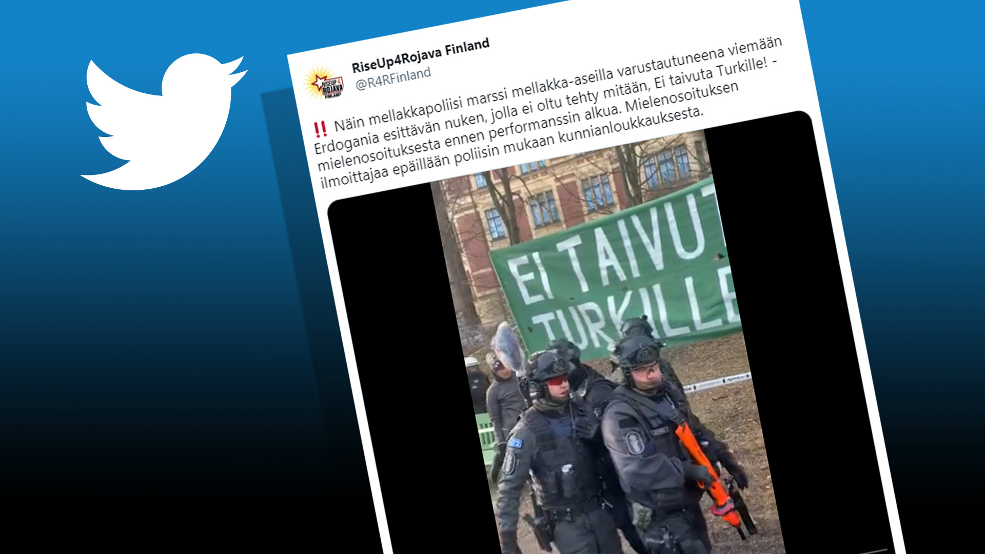 Polis mengeluarkan figura Erdogan daripada demonstrasi Helsinki