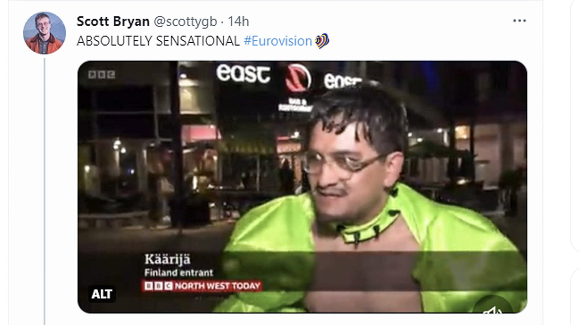 Die BBC verwechselt den in Boleros gekleideten Käärijä-Fan mit Käärijä