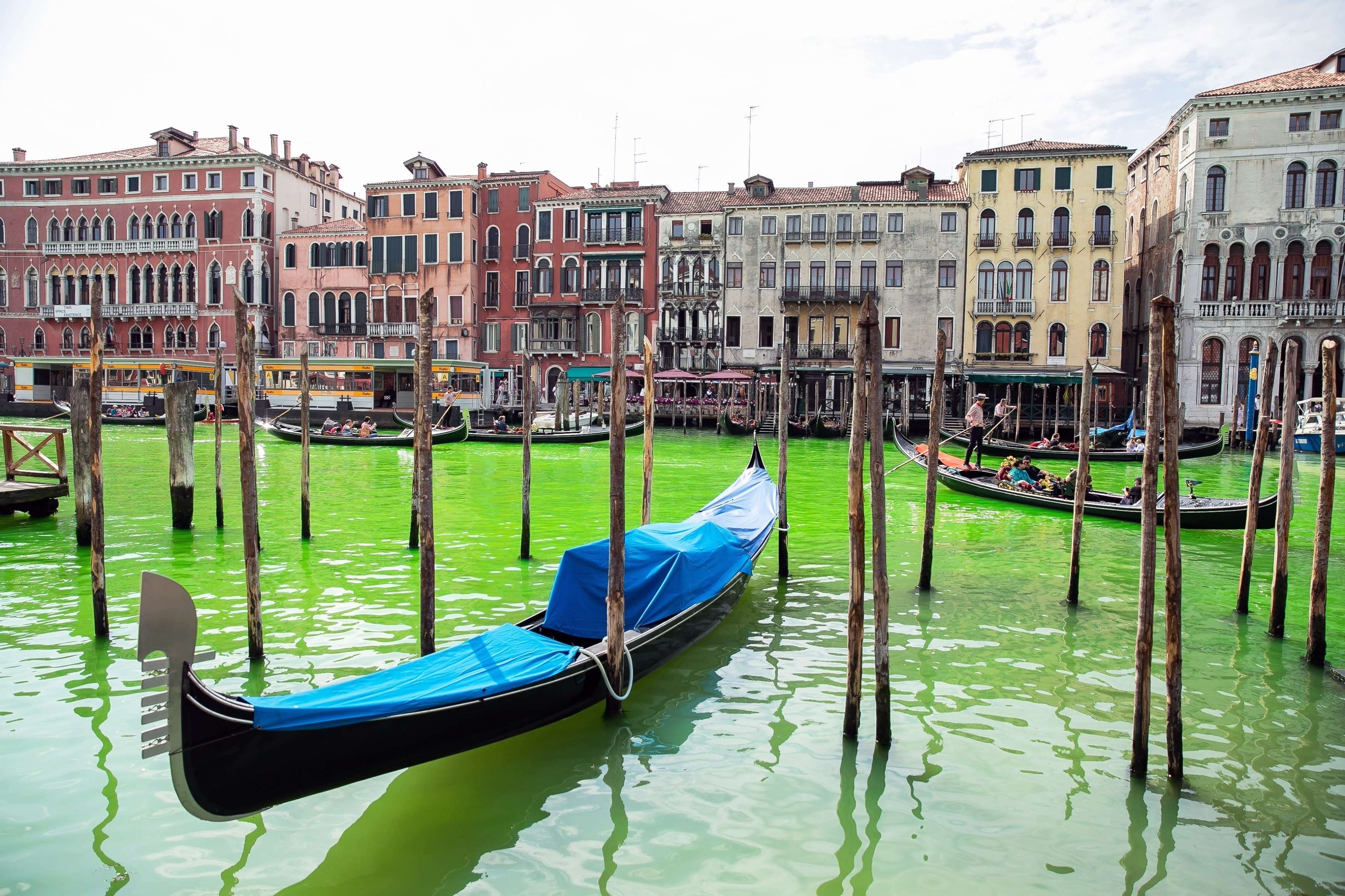 Каналът във Венеция се променя на Käärijä зелено