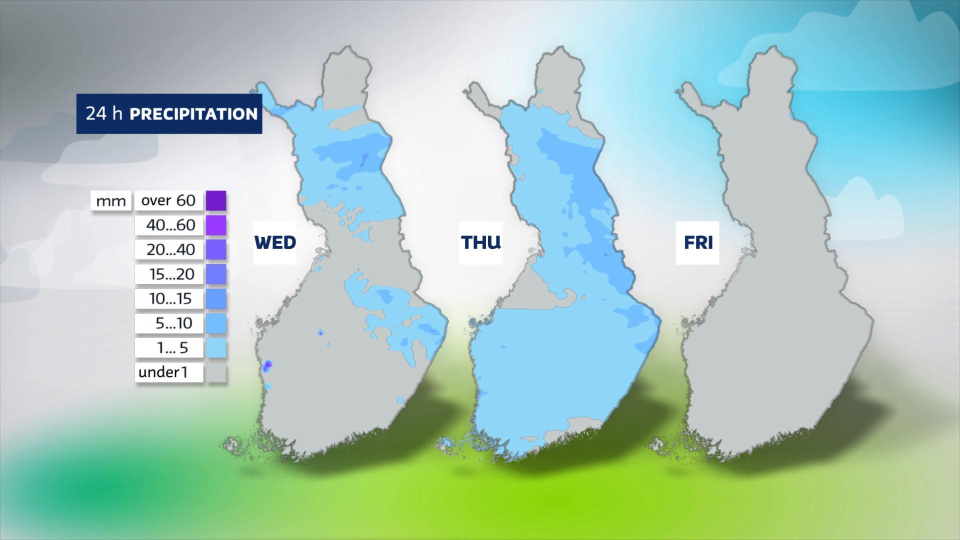 Дъждовно време се очаква в по-голямата част от Финландия в четвъртък