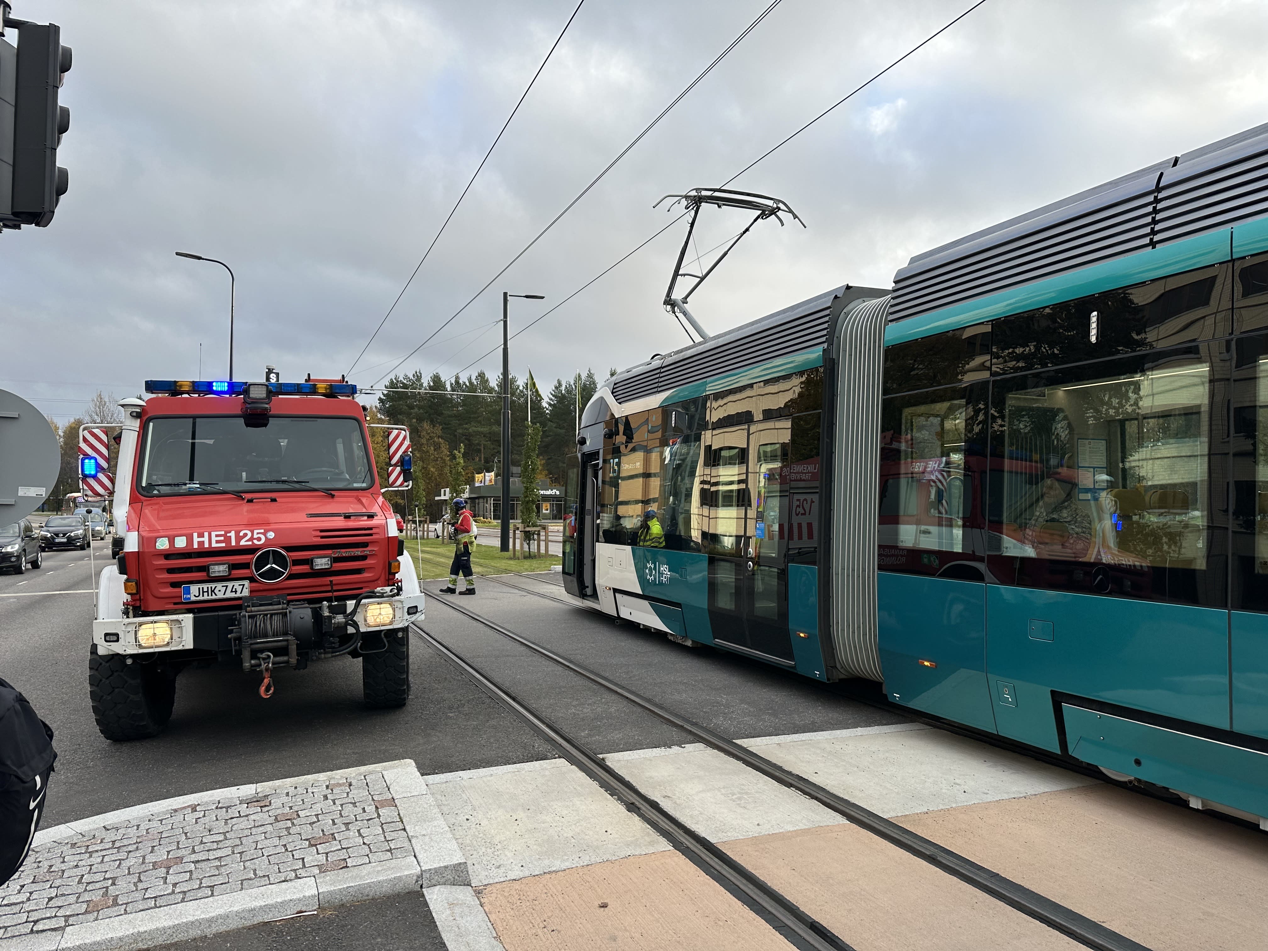 A new tram in a collision with a car, three days after the start of service