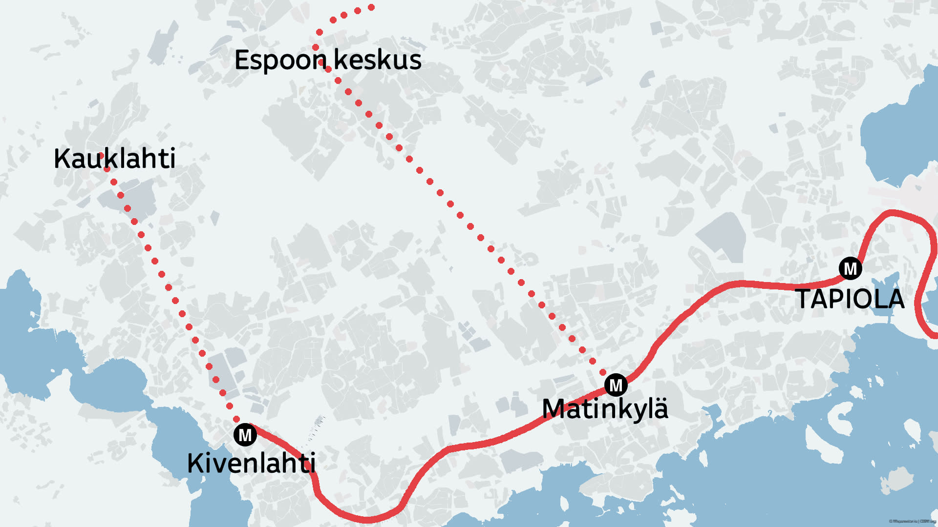 Espoo is planning 2 new metro lines;  the population exceeds half a million