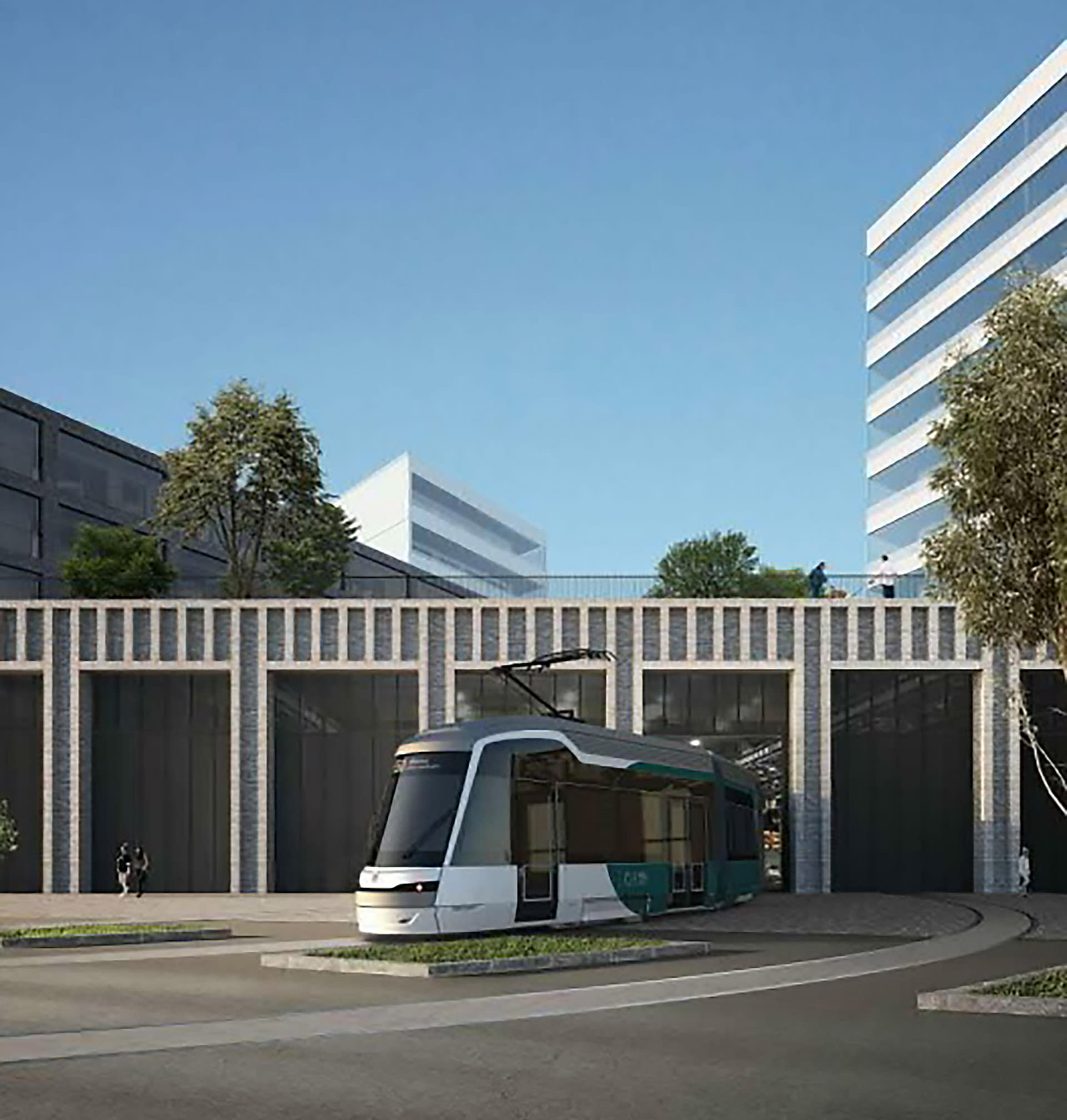Hybrid tram warehouse – shopping center – designed for Helsinki